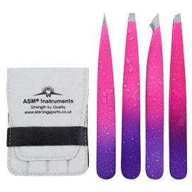 ASM® Professional Tweezers for Facial Hair Women - Heavy Duty Stainless Steel Ingrown Hair Tweezers for Eyebrows Plucking, Eyelashes & Blackhead Tweezers Beauty Tool for Women (Pink Purple + Pouch)