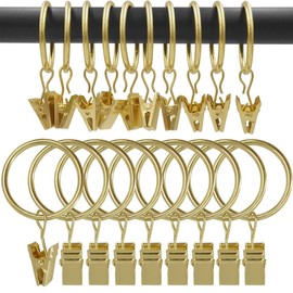 30PCS Rustproof Metal Drapery Rings, Stainless Steel Curtain Rings with Clips, Curtain Ring Clips, Ring Clips to Hang Curtains, Shower Curtain Hooks with Clips, Decorative Curtain Hook (Golden)
