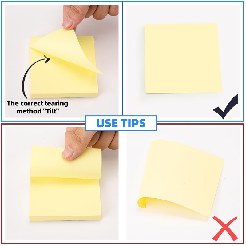 OWLKELA 800pcs Yellow Sticky Notes, 75 x 75mm, 8 Pads