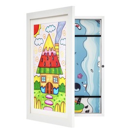 A4 Picture Frame, Children's Drawing Frame, Children's Art Picture Frame with Front Opening, White Art Display Storage Frame for Wall, Holds 50 Pieces, Suitable for 3D Pictures, Crafts (White)