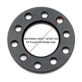 VLAOSCHI Black Forged 5x5.5 5x135 5x139.7 Wheel Spacers 1/4 Inch (6mm) Compatible with Dodge Ram-Ford 5 Lug for 1975-2003 F150 | 1994-2018 RAM-1500 | 2004-2009 Durango | 2005-2011 Dakota - Pack of 2