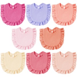 8 Pack Baby Drool Bibs Set - Soft Muslin Bandana Bibs with Flounce Lace & Adjustable Snap for Newborn, Infant, Toddler (multicolor)