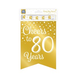 PD-Party 7023011 Luxury Party Flag Banner | Birthday Celebration | Party Decoration - 80, Gold/White, 8.5 cm Length x 8.5 cm Width x 7.5 cm Height