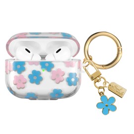 AIIEKZ Compatible with AirPods Pro 2 Case Cover 2022, Soft TPU Case with Cute Flower Pattern for AirPods Pro 2nd/1st Generation Case with Flower Keychain and Carabiner for Girls Women (Blue)