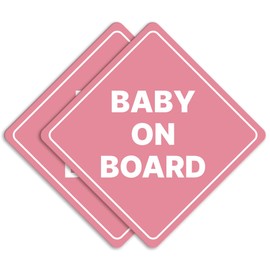 GEEKBEAR Baby on Board Car Sign - Sticker or Magnet & Color Options, Weather-Resistant - Diamond Shape 6.8 x 6.8 in (Light Pink, Reflective Magnet)