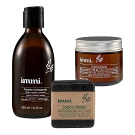 Immi Kit Cuidado Facial Jabón Detox Aceite Hidratante Crema