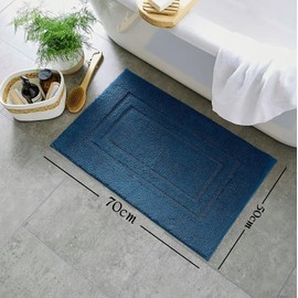 TEXTILESY 2 Piece 100% Cotton Bath Mats Luxury Terry Towelling 1000-GSM Soft Towel Mat - Shower Floor Mat - Reusable Bath Mat Set 50 x 70 cm (Navy)