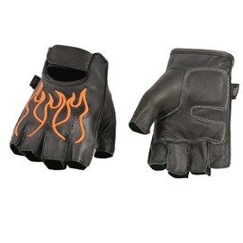 Milwaukee Leather Men's SH198 Orange Flame Embroidered Fingerless Gloves, Gel Palm (Small)