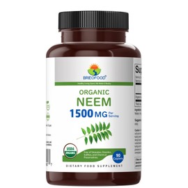 Brieofood Organic Neem 1500mg, 45 Servings, Vegetarian, Gluten Free, 90 Vegetarian Tablets