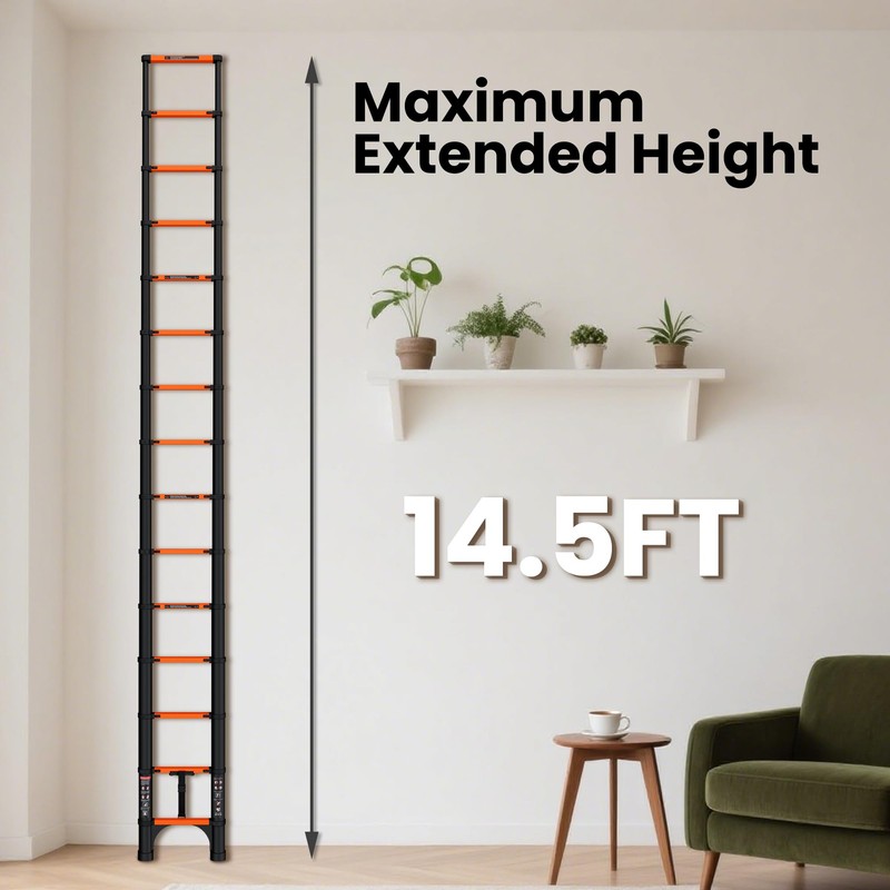 SINMEIRUN 14.5 FT Telescoping Ladder, ANSI Certified, Type I Heavy