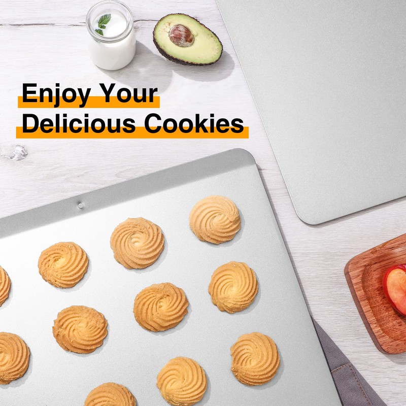 HONGBAKE Large Flat Cookie Sheet No Edges, Nonstick Insulated Baking