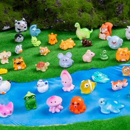 Teenzee 52 Pcs Mini Resin Animals 52 Styles Variety Tiny Animals Figures Miniature Little Small Animal Figurines Bulk for Micro Fairy Garden Landscape Accessories Hide Crafts Decor Aquarium