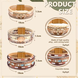 Kakonia Leather Wrap Bracelets for Women,Boho Wrap Bracelets Leather Cuff Bangle Beads Bracelets Stackable Western Bracelets Jewelry for Women (Gold)