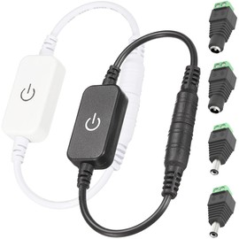 Youmile 2 Pack LED Strip Dimmer Switch, DC 12V-24V, LED Touch Inline Dimmer Tact Switch Controller, Black and White, with DC Plug and Socket for Single Color Emitting Diode Strips