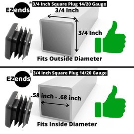 EZends Premium Grade 3/4 Inch Extra Durable Square Tubing End Cap (50 Pack) for 14-20 Gauge Thicker Wall Tubing - Plastic Plugs
