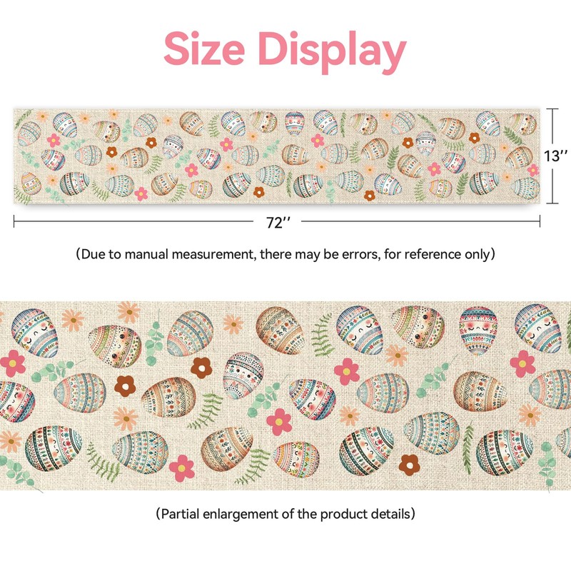 Girlly Easter Eggs Table Runner 13x72 Inch Easter Happy Easter