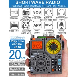 ZHIWHIS Shortwave Radio with Bluetooth and APP Control, AM FM VHF SW WB Portable Receiver, Super Bass/5 Types of Light Effects/6 EQ/Recording Rechargeable Stereo Emergency Radios Player ZWS-A320