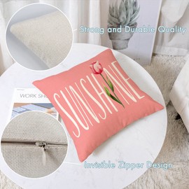 Set of 4 Tulip Pillow Covers 18x18 Spring Summer Pillow Covers Pink Floral Throw Pillow Covers Cushion Covers Square Pillow Cases for Couch Sofa Bed Outdoor Home Decorations(18 Inch)