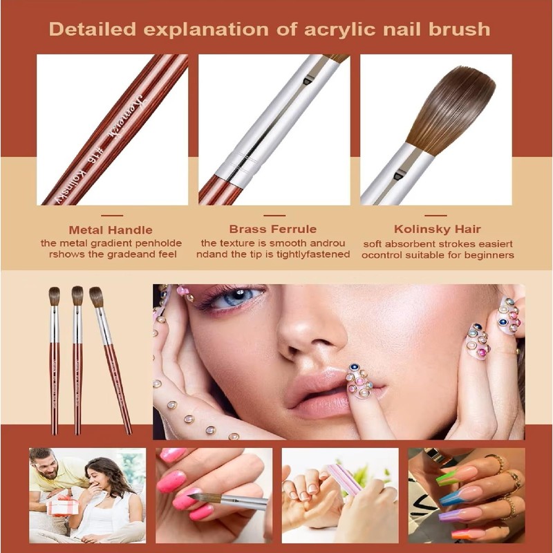 Kolinsky Acrylic Nail Brush KEMEISI (Size 10 Red)