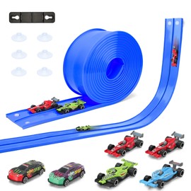 OMIPAWZ 15 Ft / 450 cm Double Sided Flexible Rack Track Set with 6 Toy Cars for Kids