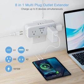 TESSAN Multi Plug Outlet Extender with 5 Outlets and 3 USB Ports for Home or Office