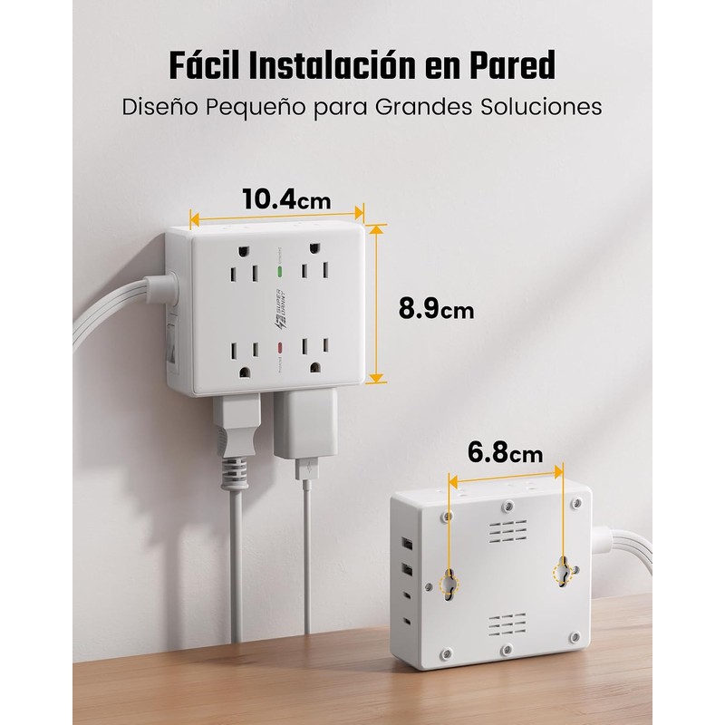 SUPERDANNY 12 En 1 Regleta Multicontacto 1,8 Metros Enchufe Plano,