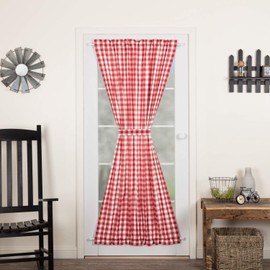 VHC Brands Annie Buffalo Check Cotton Farmhouse Curtains Rod Pocket Tie Back(s) Door Panel, 72x40, Red