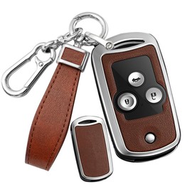 SANRILY PU Leather 2/3 Button Flip Key Fob Cover Fit for Acura TL TSX ZDX MDX RDX Fit for Honda Civic IX Pilot Accord 8 CRV Jazz HRV Keyless with Leather Keychain Silver-brown