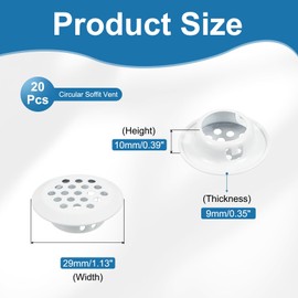 PATIKIL 29 mm Circular Soffit Vent, 20 Pcs Stainless Steel Round Mesh Hole Air Vents Dual Panel Round Mesh Hole Louver for Kitchen Wardrobes Shoe Sundry Cabinets Bathroom, White