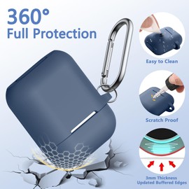 Lerobo for AirPods Case 1st/2nd Generation Case Cover,Soft Silicone Full Protective Case with Cleaner Kit and Magnetic Anti-Lost Cord,for Airpods Case with Keychain Front LED Visible, Blue Gray