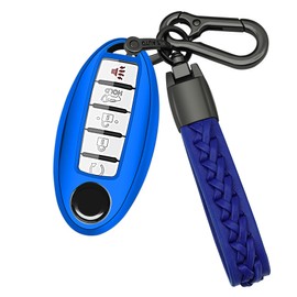 Kirsnda Key fob Cover case Compatible with Nissan,with Keychain,Soft TPU Protect car Key,fit Altima Rogue Maxima Sentra Armada Sedan Murano Pathfinder,ect Remote Smart Key,Key Shell-Blue