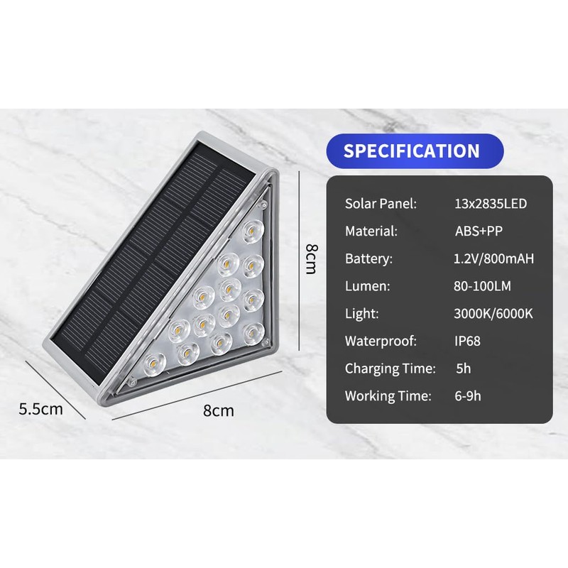 Clora 4 Pack Solar Outdoor Step Lights Triangle IP68 Waterproof