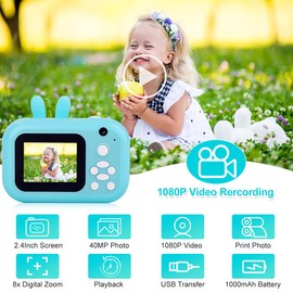 MINIBEAR Cámara instantánea para niños, cámara para niños pequeños con Papel Impreso, cámara de Video para niños de 40 MP,visualización de 2.4 Pulgadas y Tarjeta TF de 32 GB (Azul)