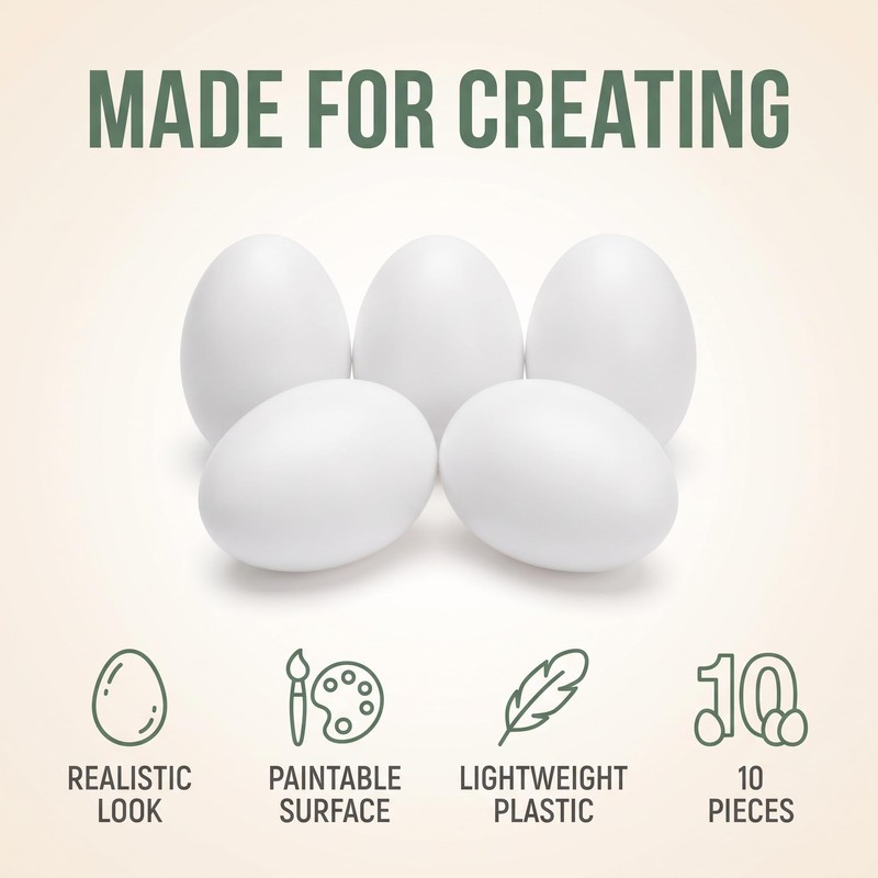GOUDOGEDC 10PCS Simulation Egg White Plastic Fake Eggs DIY Easter
