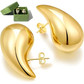 Chunky Gold Hoop Earrings for Women, Dupes Earrings Lightweight Waterdrop Hollow Open Hoops, Hypoallergenic Gold Plated Earrings Fashion Jewelry for Women Girls (Gold)