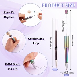 Beadthoven 5pcs Beadable Pens with 10pcs Refills, DIY Bead Pens Plastic Beaded Pens Shaft Black Ink Ballpoint Pens Supplies for Pen Making Teacher Students Gifts Office School - Rainbow
