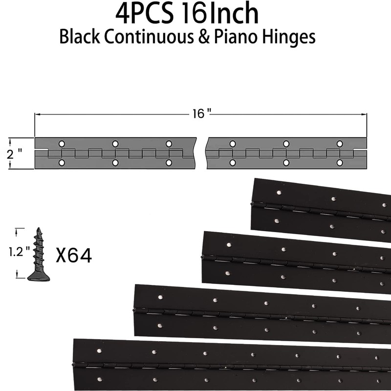 EYSOLD 16-Inch Black Continuous & Piano Hinges - 4 PCS