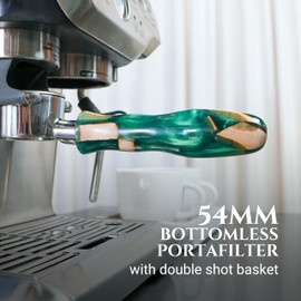 Bspresimo 54mm Bottomless Portafilter Modern Handle – Includes Stainless Steel Naked Basket – Fits Breville Barista Express & 54mm Breville Espresso Machines - Espresso Machine Accessories – Green