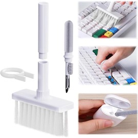 PeakTrend 5 in 1 Keyboard Cleaning Brush Kit,Multifunctional Earbuds Cleaner with Keycap Puller,Cleaning Tools for Mechanical Keyboard,PC Laptop and Earphone (White)