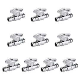 EFIELD 10 PCS 1/2" X 1/2" PEX-A BRASS 1/4 TURN STRAIGHT STOP VALVE ,LEAD FREE