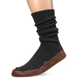Acorn Unisex Slipper Socks, Flexible Cloud Cushion Footbed with a Suede Sole, Mid-Calf Length, Charcoal Ragg Wool, 13.5-14.5 US men