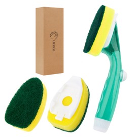Dishwand Sponge Refills Soap Control Handle, Dish wand Sponges Refill Non Scratch, Sponge Replacement Scrub Brush Heads Set, Dishwashing Dispenser Scrubber Pads for Cleaning Dishes Dishwasher Kitchen