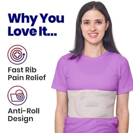 Chest Binder Rib Brace – Beige Rib Belt to Reduce Rib Cage Pain. Chest Compression Support for Rib Muscle Injuries, Bruised Ribs or Rib Flare. Breathable Chest Wrap Breast Binder for Women Men (XXL)