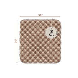 Non-Slip Bed Pads for Incontinence Washable (34" x 36"|2 Pack), Waterproof Bed Pads, Brown Grid, Bed Wetting Pads for Bed, Sofa, Floor, Resuable Underpads for Adults, Seniors, Pet