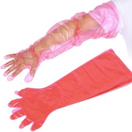 Pack of 30 Long Sleeve Veterinary Gloves, Stretchy Disposable Gloves, Gloves for Livestock Insemination, Disposable Soft Plastic Film Gloves, Veterinary Gloves, Extra Long Cuff 90 cm, Red