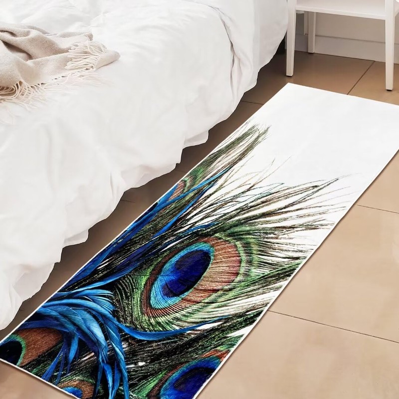 Peacock Feather Hallway Runner Rug 2x6,Peacock Feathers Eyes Oriental,Non Slip