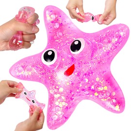 Starfish Stress Balls Squishy Toys for Adults Kids, Squishy Starfish Sugar Ball Sensory Toys, Squeeze Squishy Ball Fidget Toys for Anxiety Relief, Slow Rise Squishy Starfish Toy for Boys Girls (Pink)