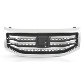 Partsflow Front Bumper Grill Upper Grille Assembly Chrome Trim Compatible with 2012 2013 2014 2015 Honda Pilot HO1202108