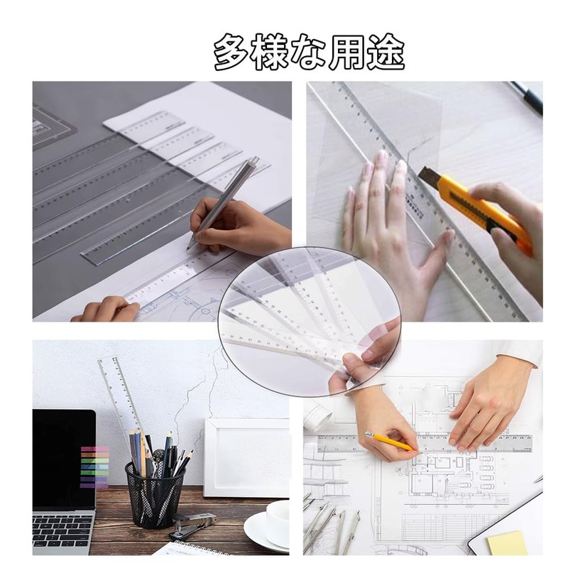 ZJYCLY Ruler, 11.8 inches (30 cm), Cutting Ruler, Stedra, Clear,