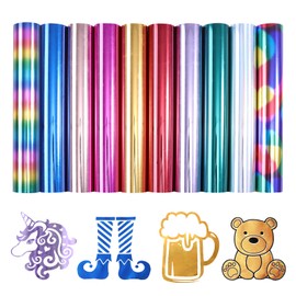 HTVSTD Soft Metallic Heat Transfer Vinyl-10 Pcs 12 * 10in Colorful Iron on Vinyl Chrome HTV for T-Shirt Garment Fabric Clothing